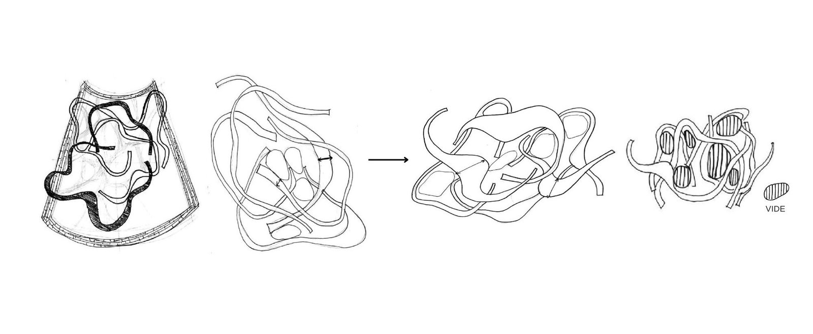 Croquis illustrant la forme générale et les espaces vides intégrés à la structure pour accueillir la végétation