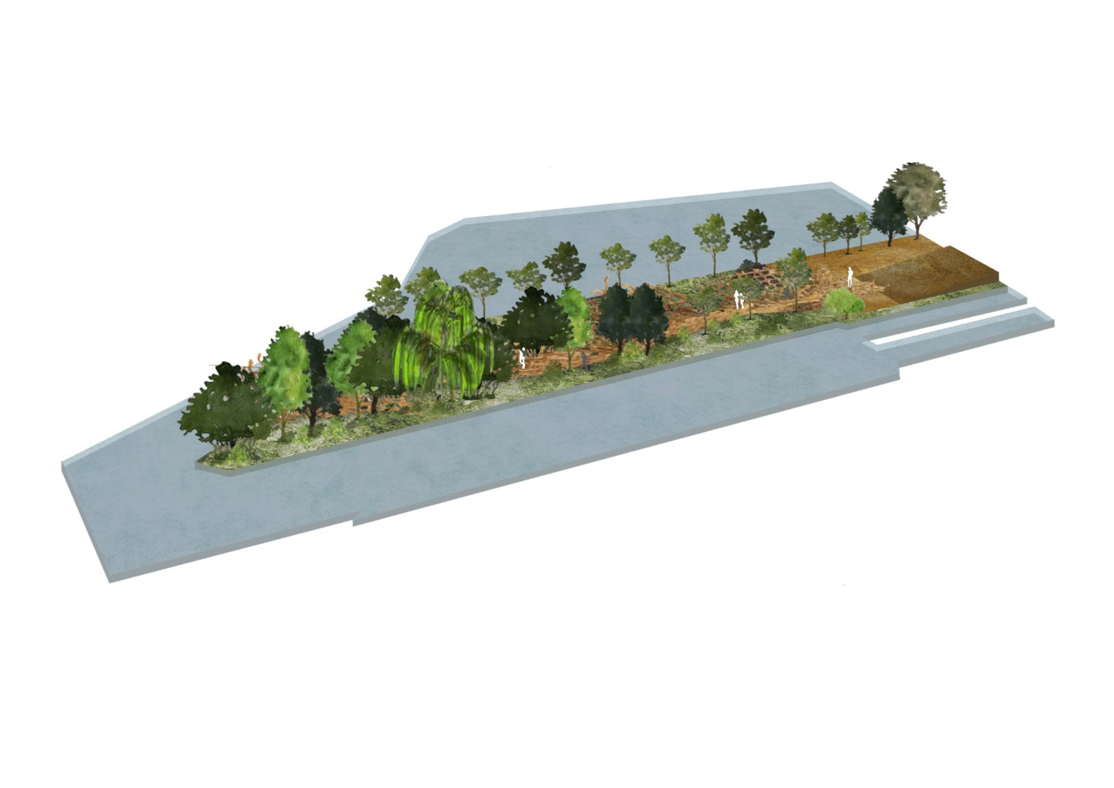Axonométrie 2 — Projet final implanté sur la presqu'île
